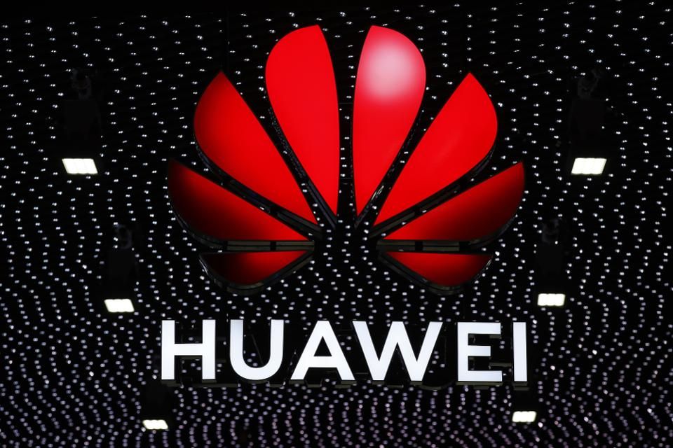 Huawei logo stands