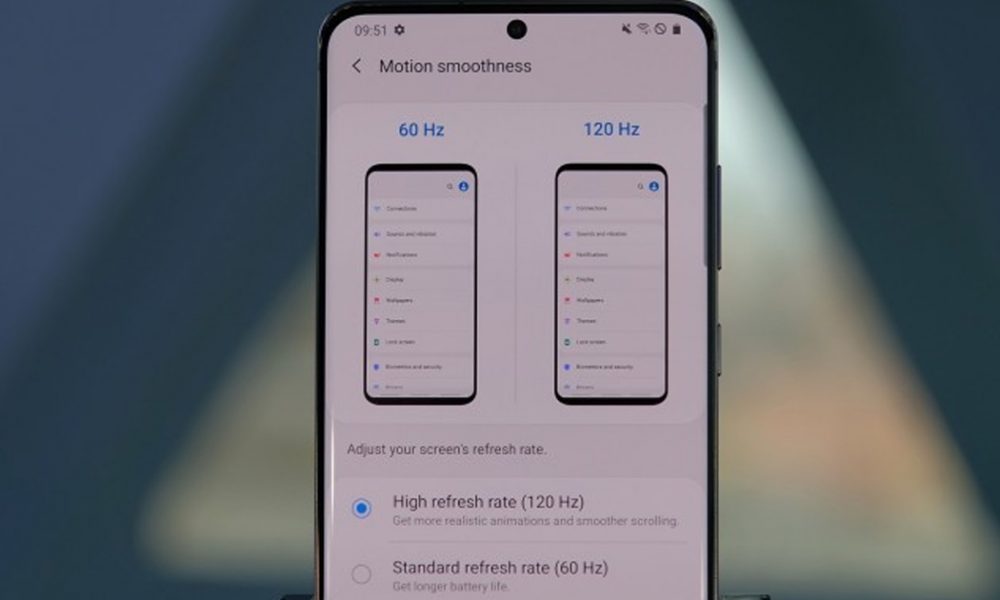Samsung Galaxy S20 Series with 120 Hz Display setting
