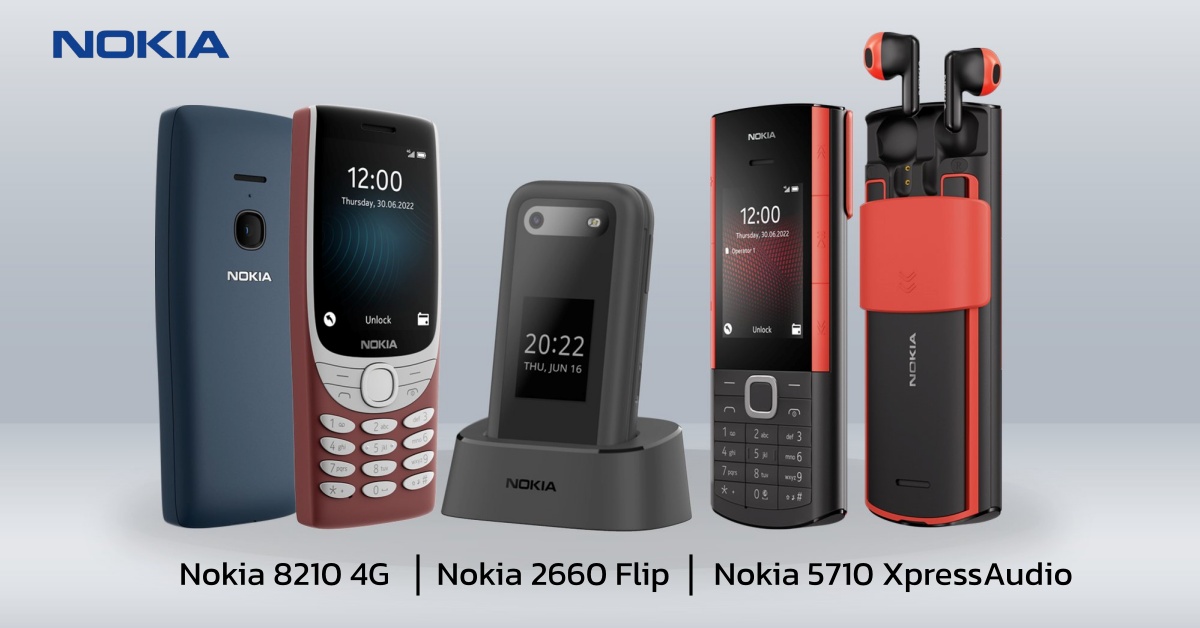 Nokia เปิดตัวมือถือ 3 รุ่นใหม่ Nokia 8210 4G, Nokia 2660 Flip และ Nokia  5710 Xpressaudio